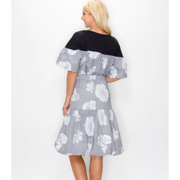 Joh Poplin Gray white Floral Print Bubble Skirt size 4 - Picture 4 of 9